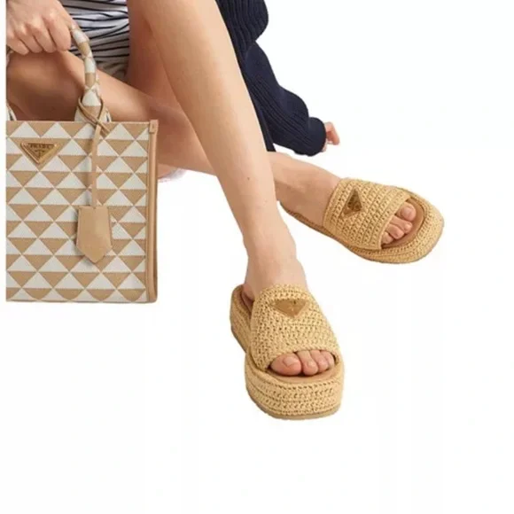 Authentic Prada Tan Woven Mules sandals authentic - Picture 3 of 10